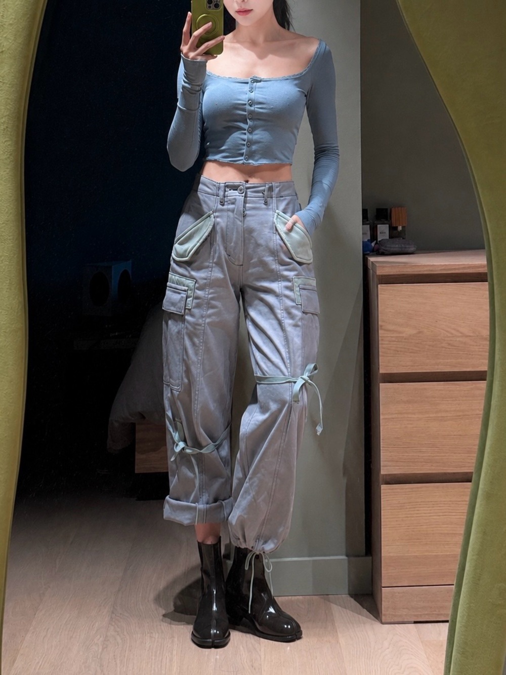 R13 CROPPED CARGO Faded Steel Blue Canvas - Picture 14 of 16